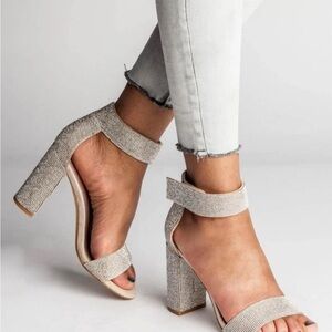 Jeffrey Campbell Lindsay Crystal Embellished Ankle Strap Nude Champagne Heels